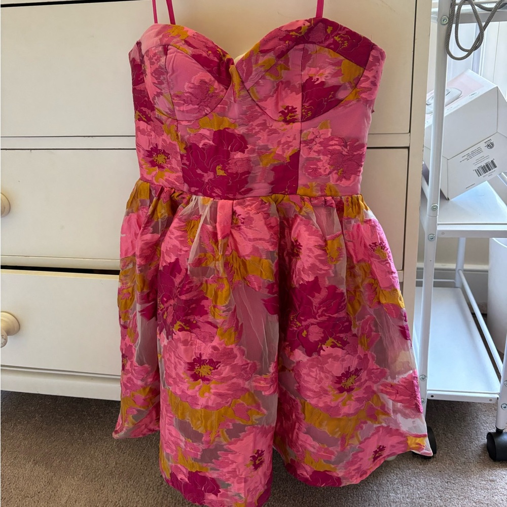 Pink and golden yellow flower showpo mini dress